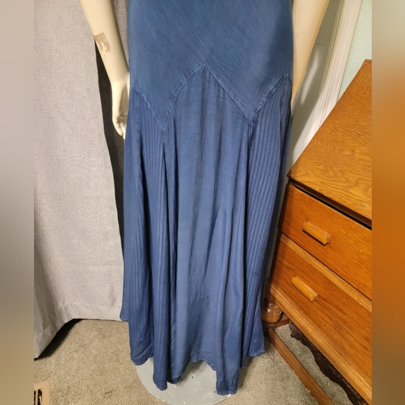 Fairycore Bohemian Lace Up‎ Blue Sundress Midi Fairy Grunge Hippie Festival Sz L - Picture 7 of 9